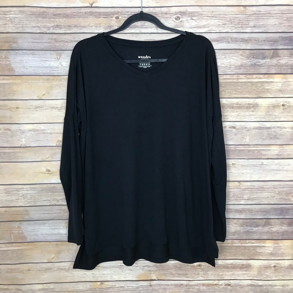 Wander By Hottotties Top Womens S Black V-Neck Dolman Sleeve Tunic Long Sleeve